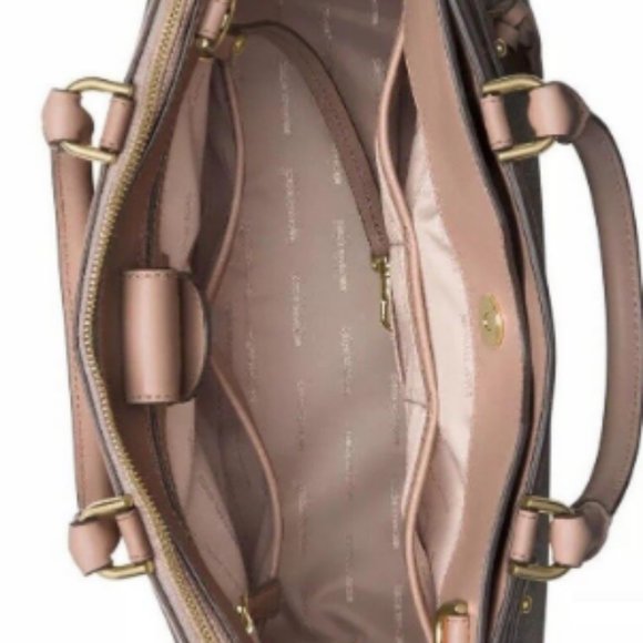 Michael Kors Reagan Large Satchel Signature Brown Soft Pink Fawn Coated Twill - Picture 11 of 11